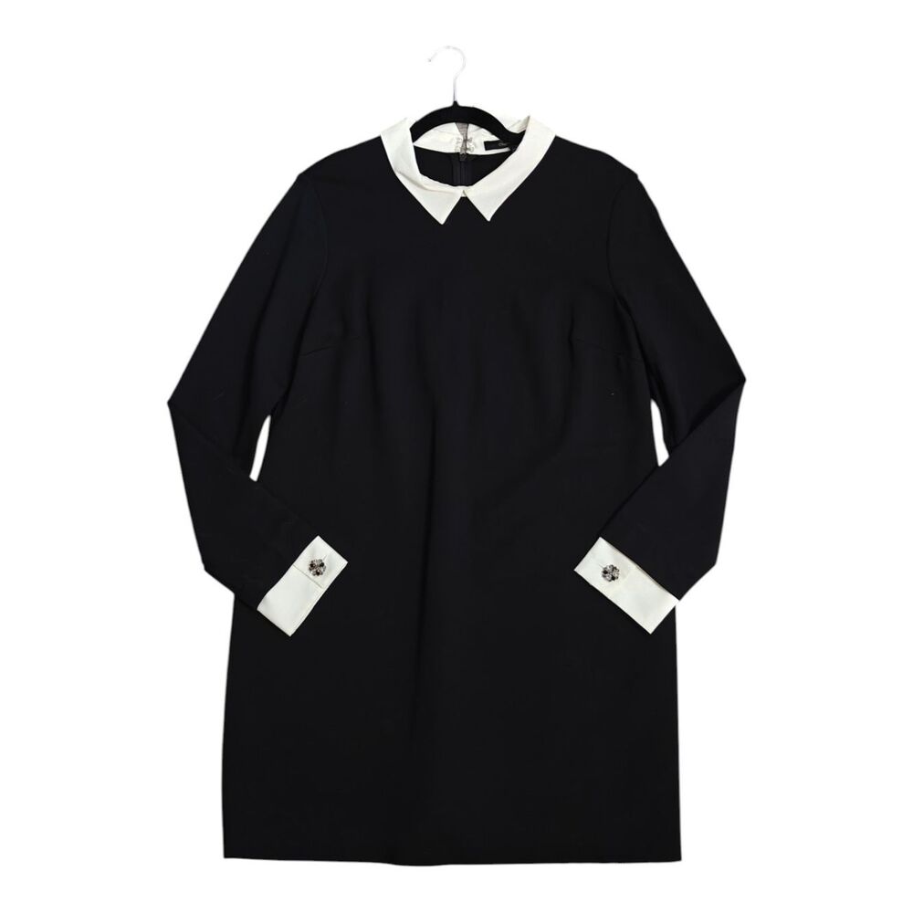 Cynthia Steffe Black Shift Dress with White Pointed Collar and Cuffs - Picture 4 of 8
